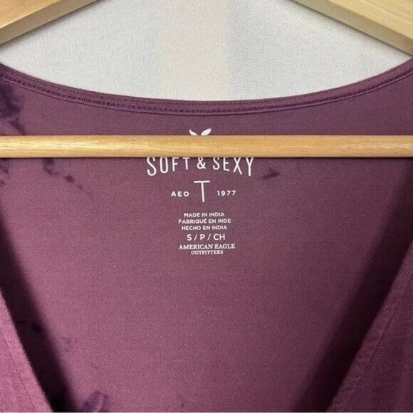 American Eagle AEO Purple Tie Dye Wrap Front Bell Sleeve Long Sleeve S - Picture 6 of 6